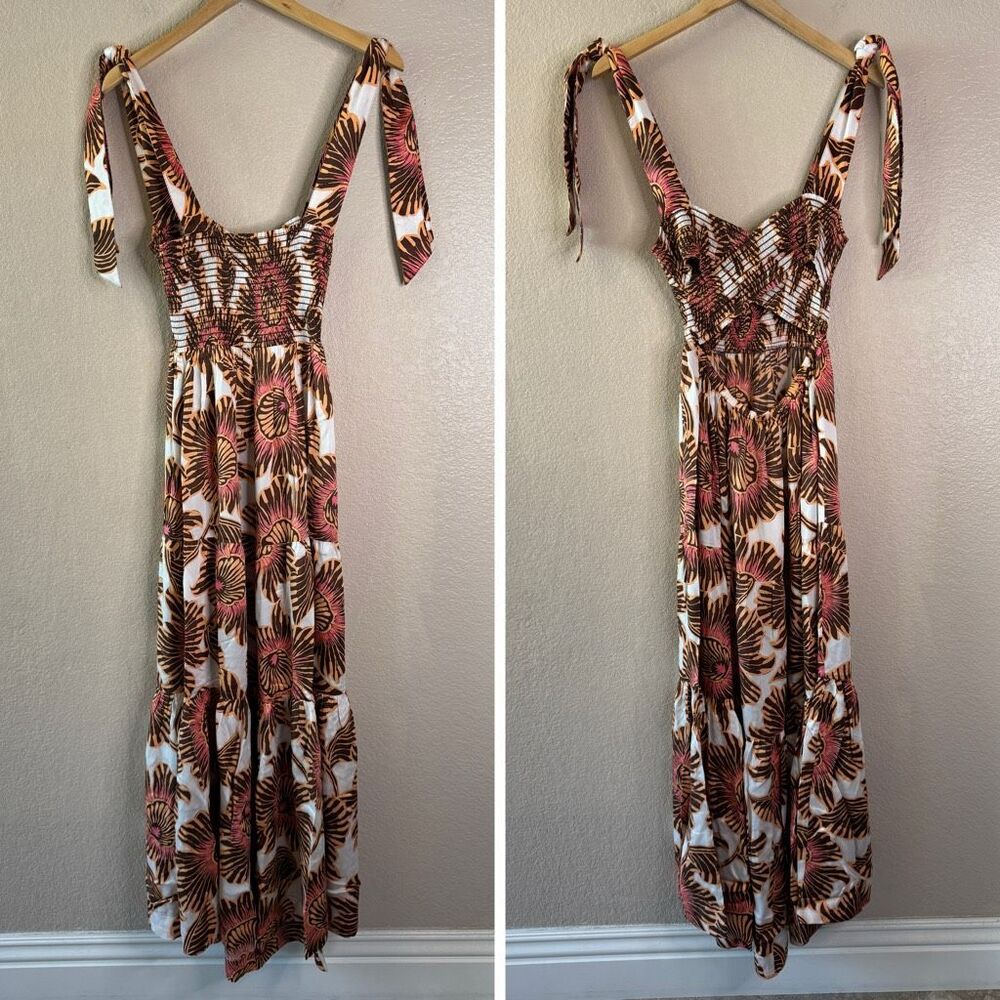 NEW Omika Lana Maxi Dress Women Large Camille Fig Floral Print Smocked Crossback